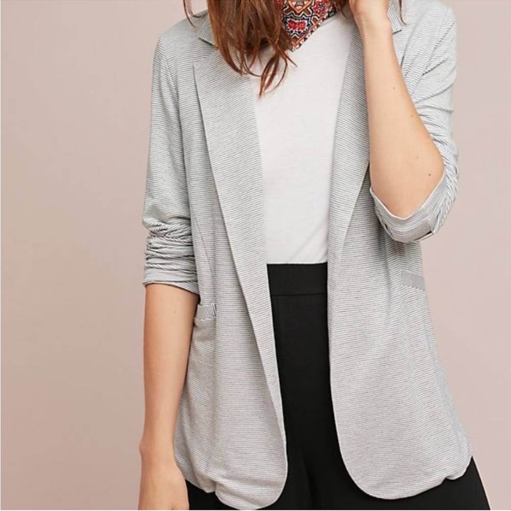 Anthropologie Gray & White Striped Blazer